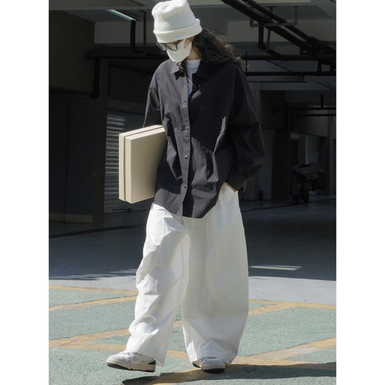 Damen Oversize-Baumwoll-Hemdjacke mit Brusttasche und verlängertem Rückenteil Nord Taschen