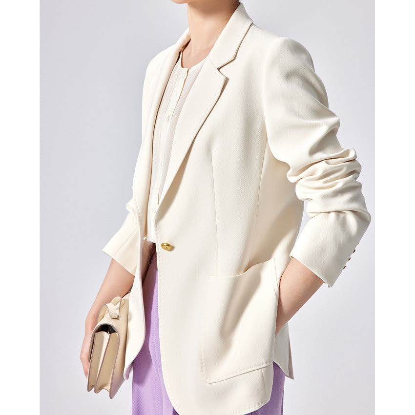 Damen Taillierter Longline-Blazer mit aufgesetzten Taschen, Ein-Knopf-Verschluss und leicht gerafften Ärmeln Nord Taschen