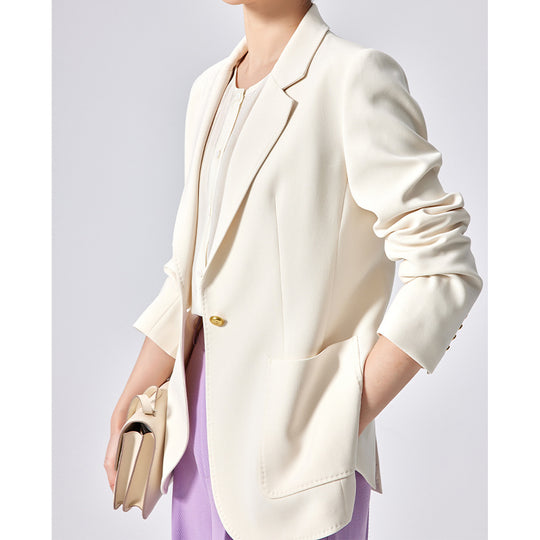 Damen Taillierter Longline-Blazer mit aufgesetzten Taschen, Ein-Knopf-Verschluss und leicht gerafften Ärmeln Nord Taschen