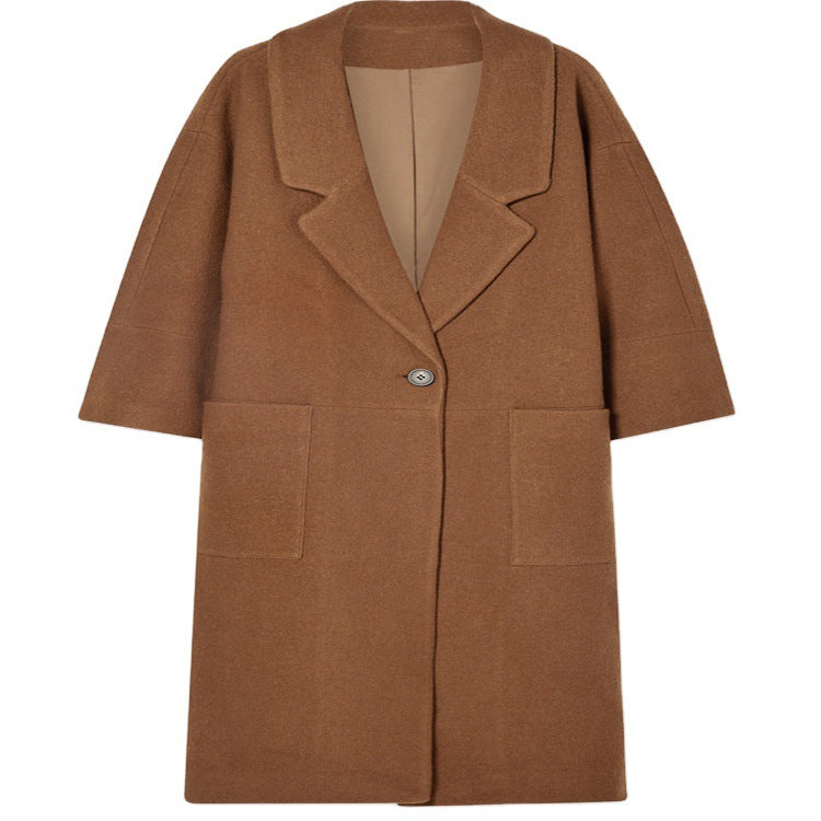 Damen Langer Oversize-Mantel im Relaxed-Wollmix mit großem Schalkragen und aufgesetzten Taschen Nord Taschen