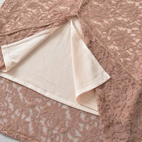Damen Schulterfreies Spitzenkleid mit Taillenraffung und Langarm Nord Taschen
