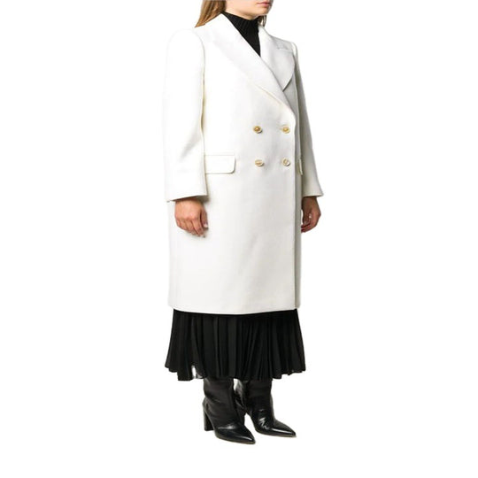 Damen Schlanker Zweireihiger Wollmix‑Longmantel mit Schalkragen, Goldknopf‑Detail und Pattentaschen Nord Taschen