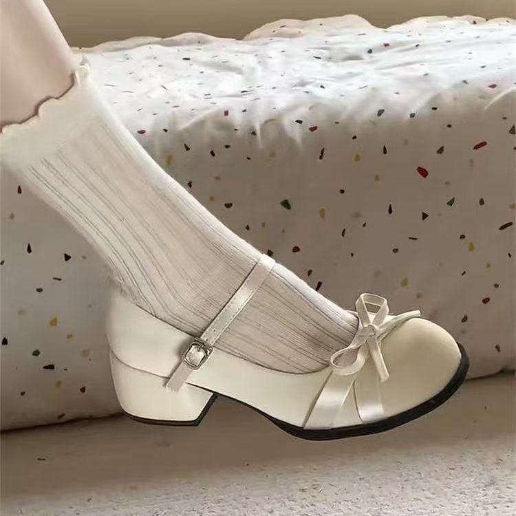 Damen Elegante Mary Jane Schuhe mit dekorativen Schleifen und großzügigem Blockabsatz