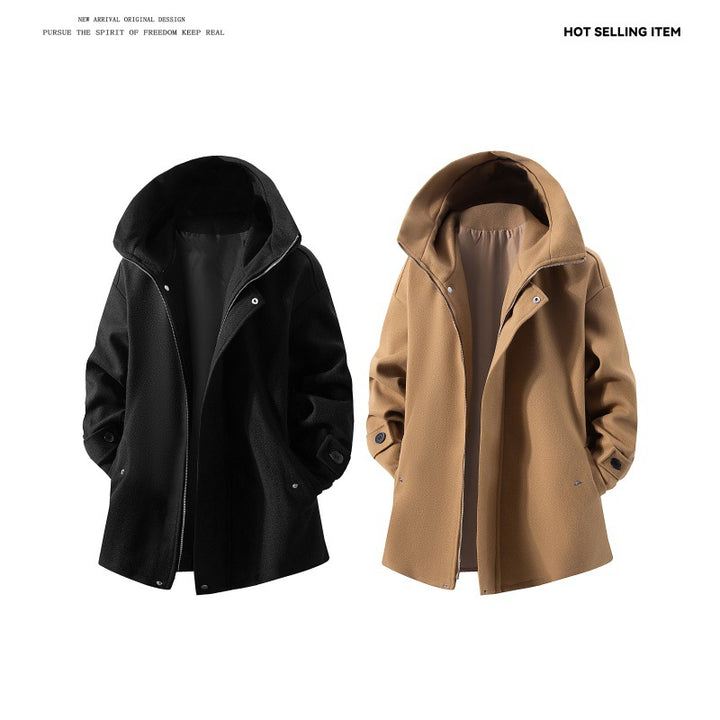 Herren Kapuzen-Mantel aus Wollmix mit Oversize-Schnitt und verdeckter Druckknopfleiste Nord Taschen