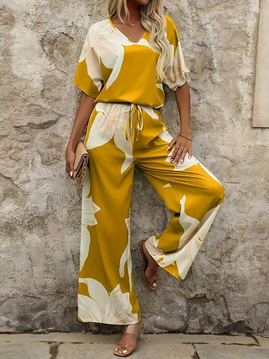 Damen Luftiges Zweiteiliges Set mit floralem Design und weitem Schnitt
