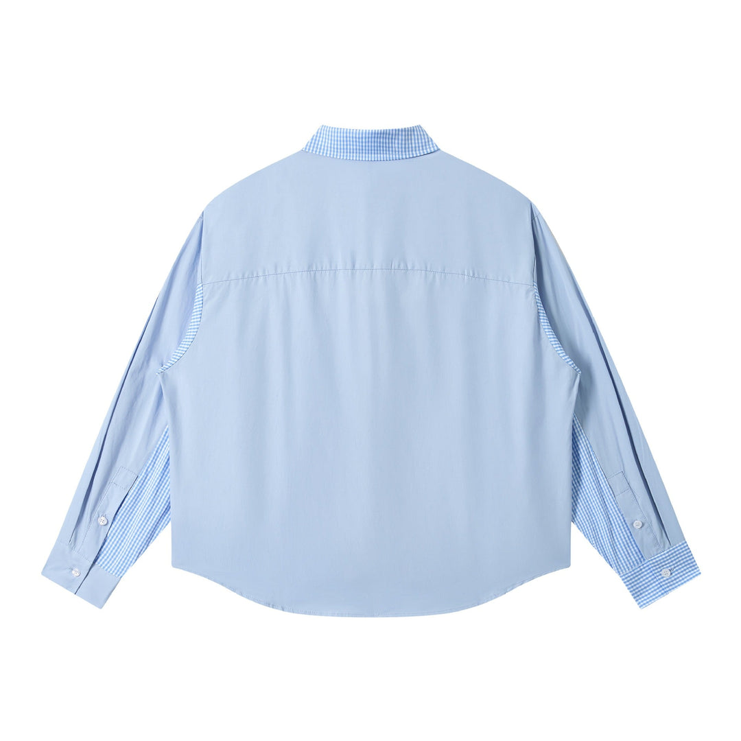 Damen Oversize-Hemd mit Karopanelen und Raglanärmeln Nord Taschen