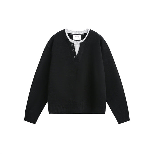 Unisex Grobgestrickter Pullover mit V‑Knopfleiste und Lagenkragen Nord Taschen