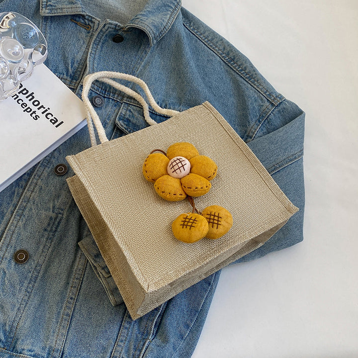 Damen Jute Tragetasche mit floralem Dekor Nord Taschen