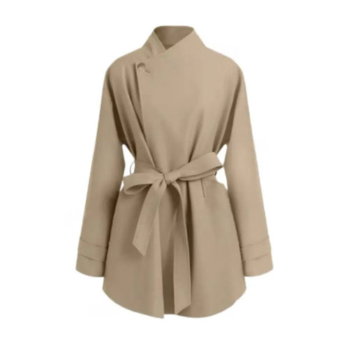Damen Oversized Wickelbluse mit Stehkragen und Bindegürtel Nord Taschen