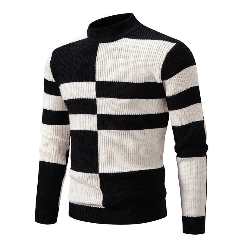 Herren Strukturierter Mockneck-Strickpullover mit asymmetrischem Blockmuster Nord Taschen