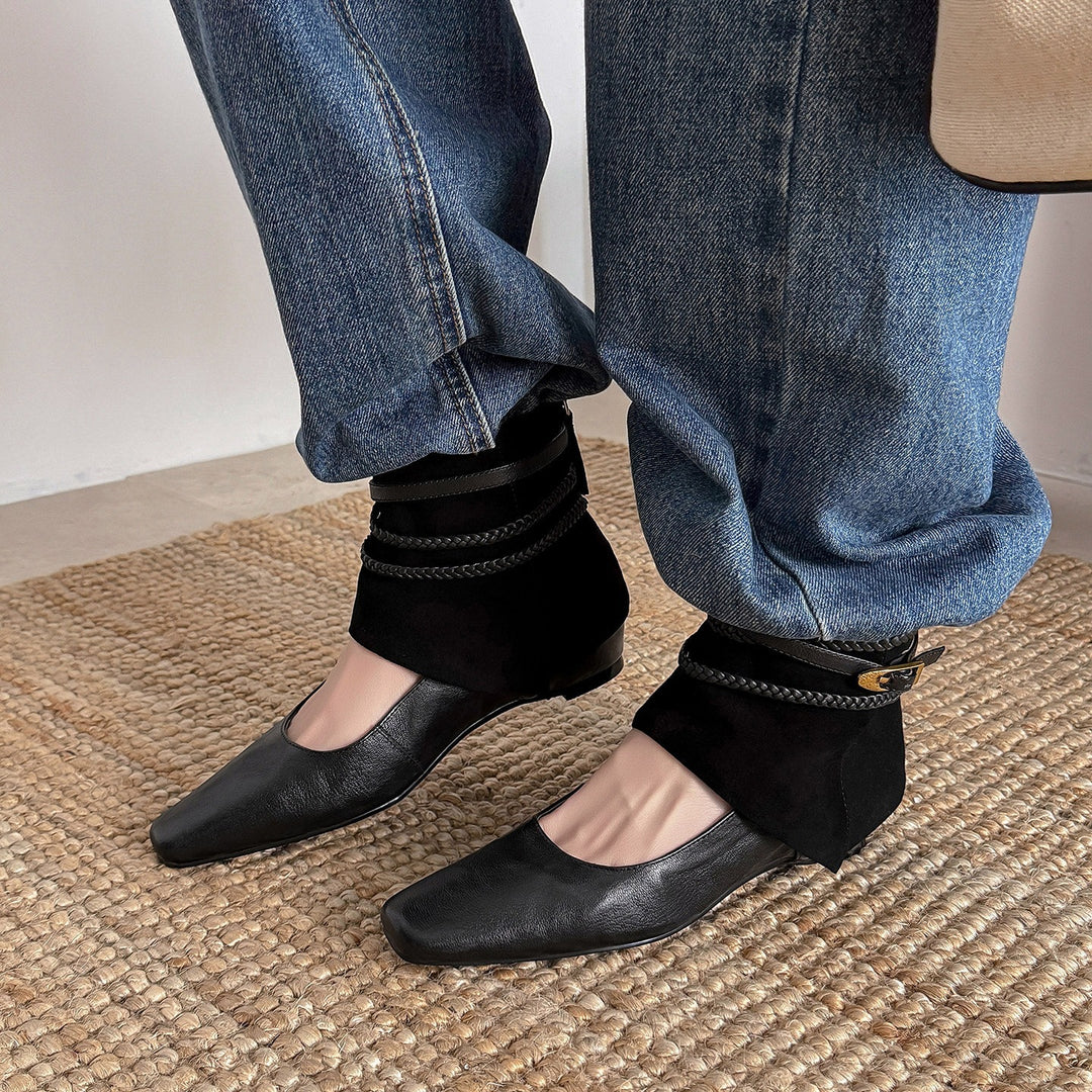 Damen Ankle‑Slipper mit umschlagbarem Velours‑Schaft und geflochtenen Zierriemen Nord Taschen