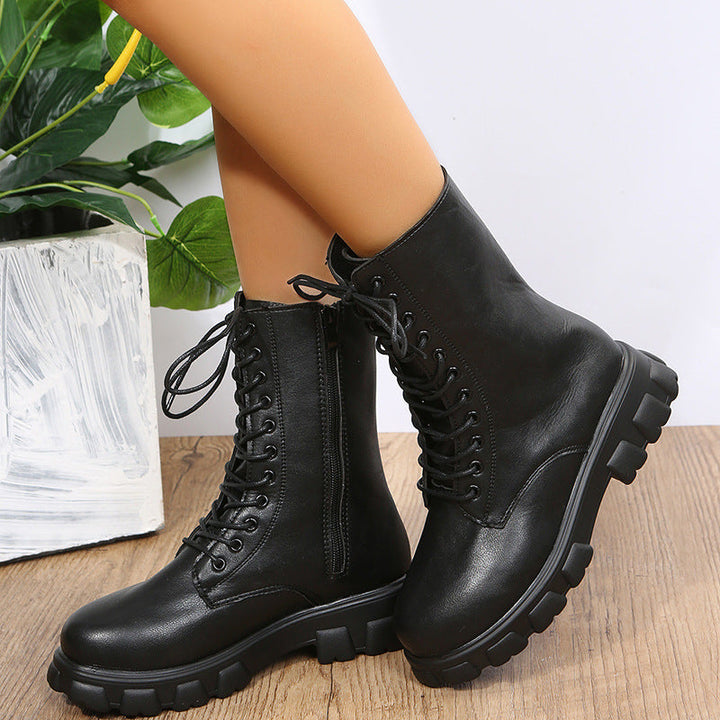 Damen Schnürboots mit robustem Plateau und seitlichem Reißverschluss