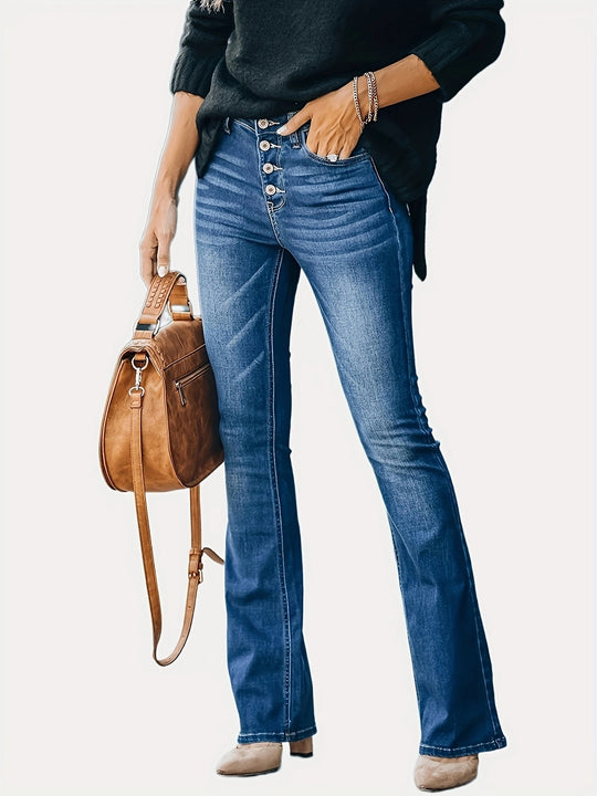 Damen Hochtaillierte Button‑Fly Flared‑Jeans mit sculptender Mittelnaht Nord Taschen
