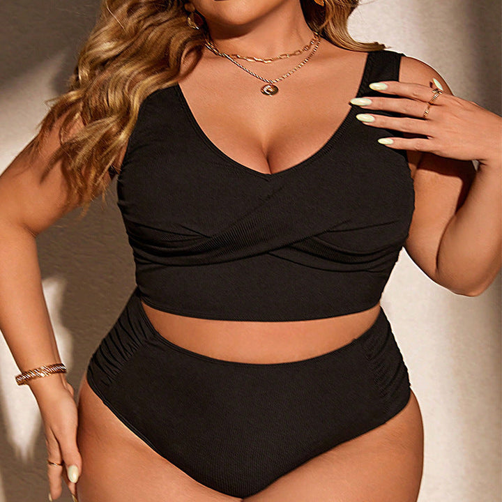 Damen Bikini-Set mit hochtailliertem Slip und gerafftem Oberteil