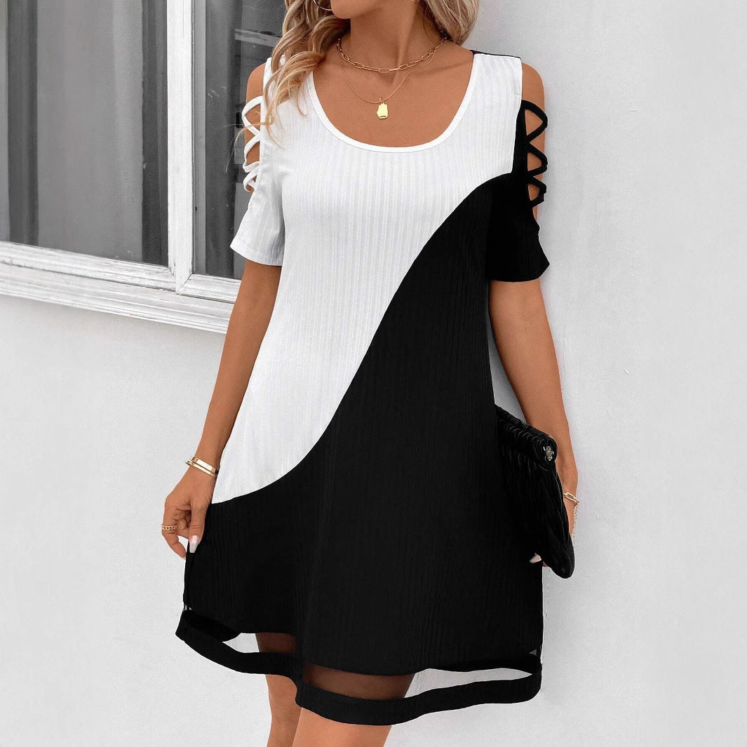 Damen modisches Freizeitkleid mit Cut-Out Ärmeln und asymmetrischem Design