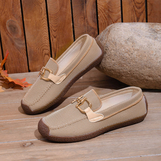 Damen leichte Slip-On Mokassins mit atmungsaktivem Mesh-Obermaterial und modischer Schnallenverzierung