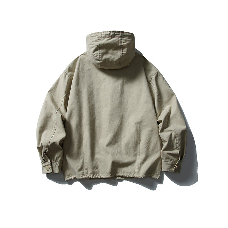 Unisex Kastig geschnittene Kapuzenblousonjacke aus Baumwoll‑Twill mit Tunnelzug Nord Taschen
