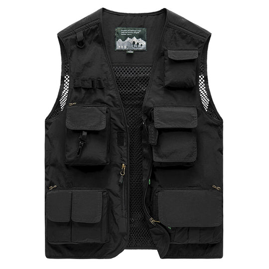Herren Multifunktionale Utility-Weste mit Netzrücken, Mehrfachtaschen und Reißverschluss Nord Taschen