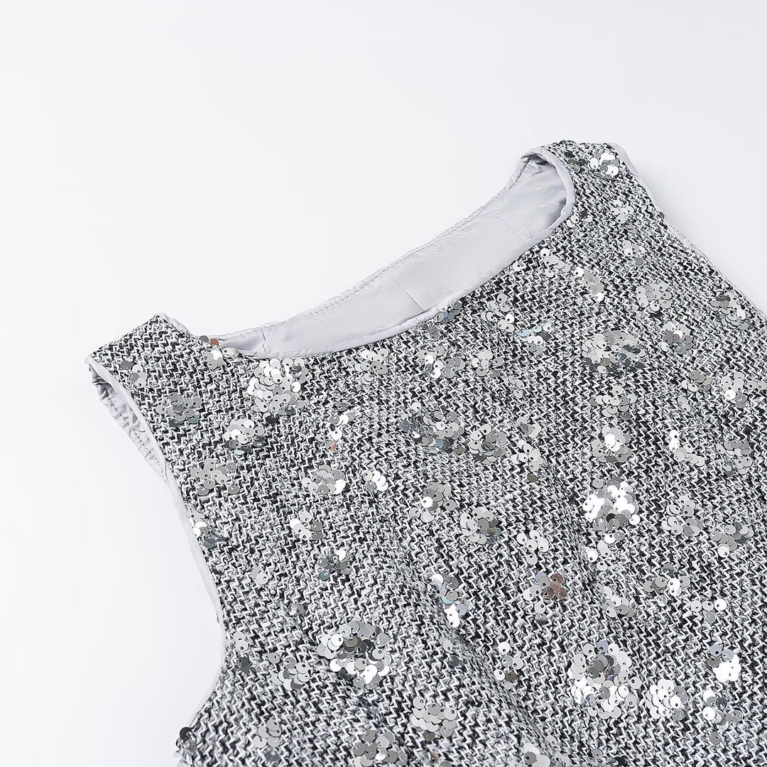 Damen Paillettenbesetztes ärmelloses Peplum-Top mit strukturierter Bouclé-Optik Nord Taschen