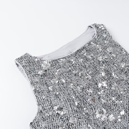 Damen Paillettenbesetztes ärmelloses Peplum-Top mit strukturierter Bouclé-Optik Nord Taschen