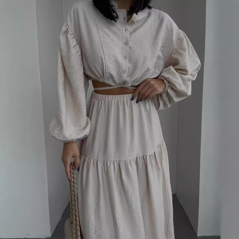 Damen Zweiteiliges Boho-Set mit Cropped-Bluse und Maxirock mit Schlitz Nord Taschen