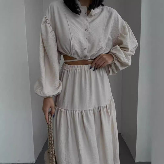 Damen Zweiteiliges Boho-Set mit Cropped-Bluse und Maxirock mit Schlitz Nord Taschen