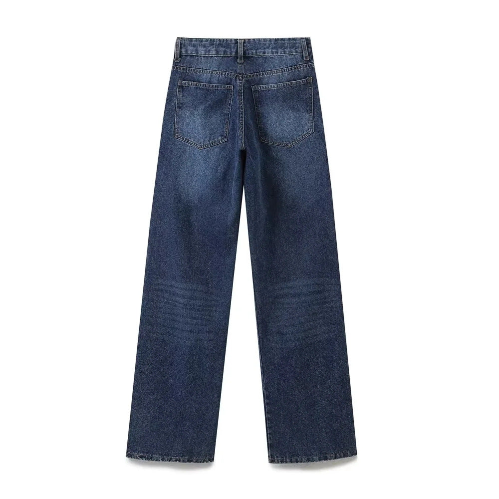 Damen 10+ weite High‑Waist Denim‑Palazzohose mit kontrastierenden Seitenteilen Nord Taschen
