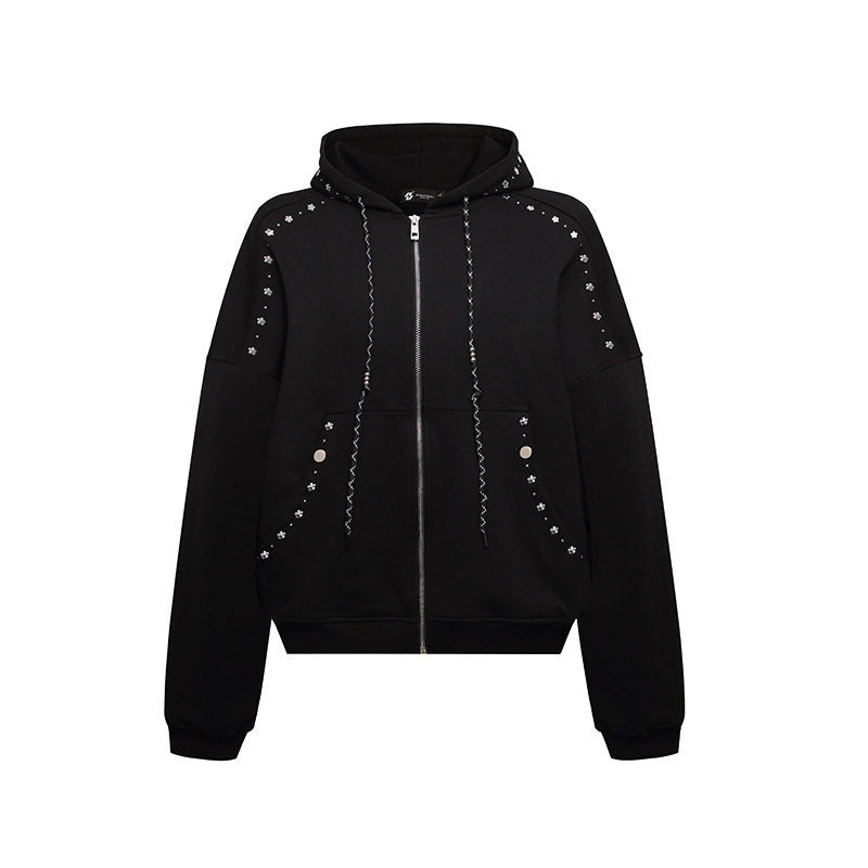 Damen Kapuzen-Zipjacke mit Nietenbesatz und Oversize-Schnitt Nord Taschen