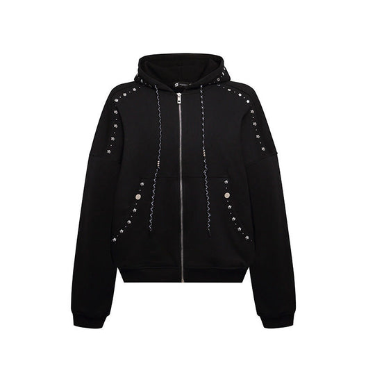 Damen Kapuzen-Zipjacke mit Nietenbesatz und Oversize-Schnitt Nord Taschen