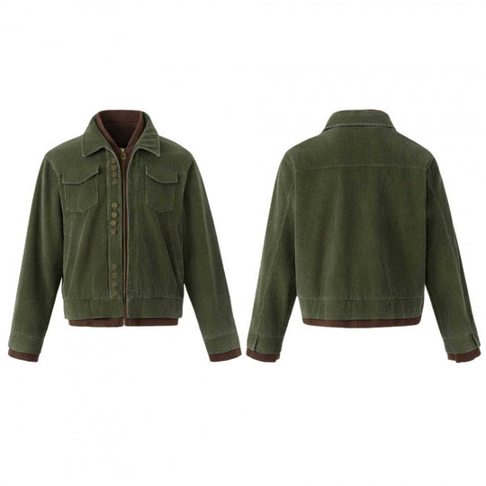 Herren Kastenförmige Cord-Blousonjacke mit doppelter Front, Pattentaschen und geripptem Saum Nord Taschen