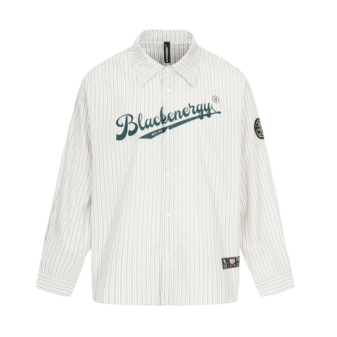Herren Oversize-Hemdjacke im Baseball‑Inspired Stil mit Streifen, Logoprint und Abzeichenapplikationen Nord Taschen