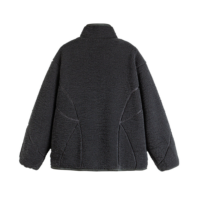 Unisex Teddy-Fleece-Blousonjacke mit Stehkragen und geometrischer Nahtführung Nord Taschen