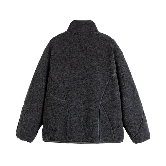 Unisex Teddy-Fleece-Blousonjacke mit Stehkragen und geometrischer Nahtführung Nord Taschen