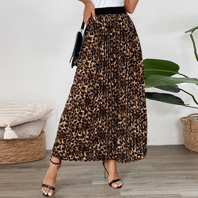 Damen Plissierter Maxirock mit Leopardenprint und elastischem Bund Nord Taschen