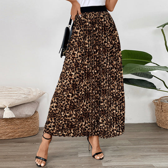 Damen Plissierter Maxirock mit Leopardenprint und elastischem Bund Nord Taschen