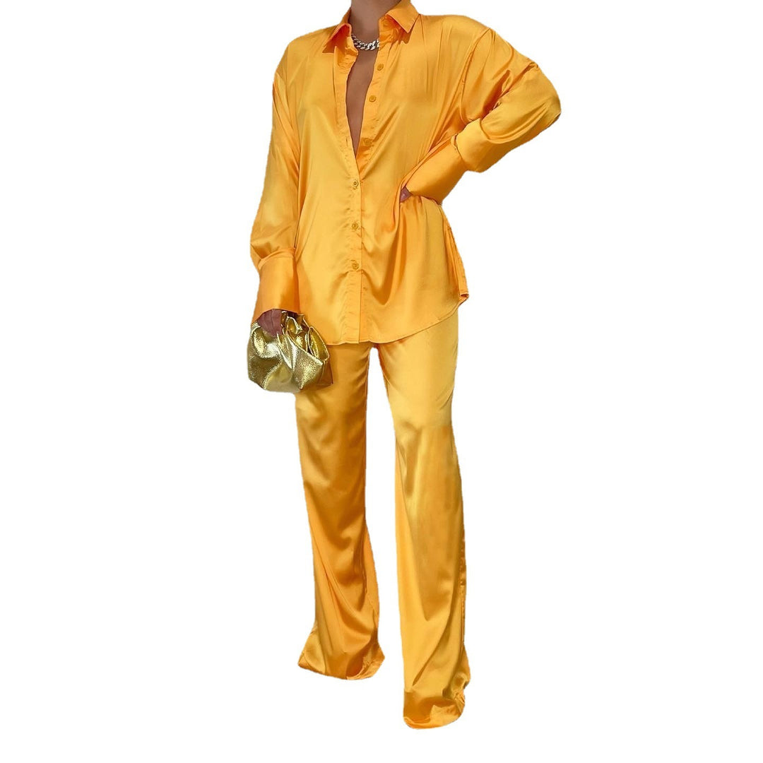 Damen Satin-Hemd und Palazzo-Hose Lounge-Set Nord Taschen