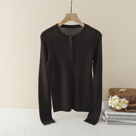 Damen Gerippter Henley-Feinstrickpullover mit schmaler Silhouette Nord Taschen
