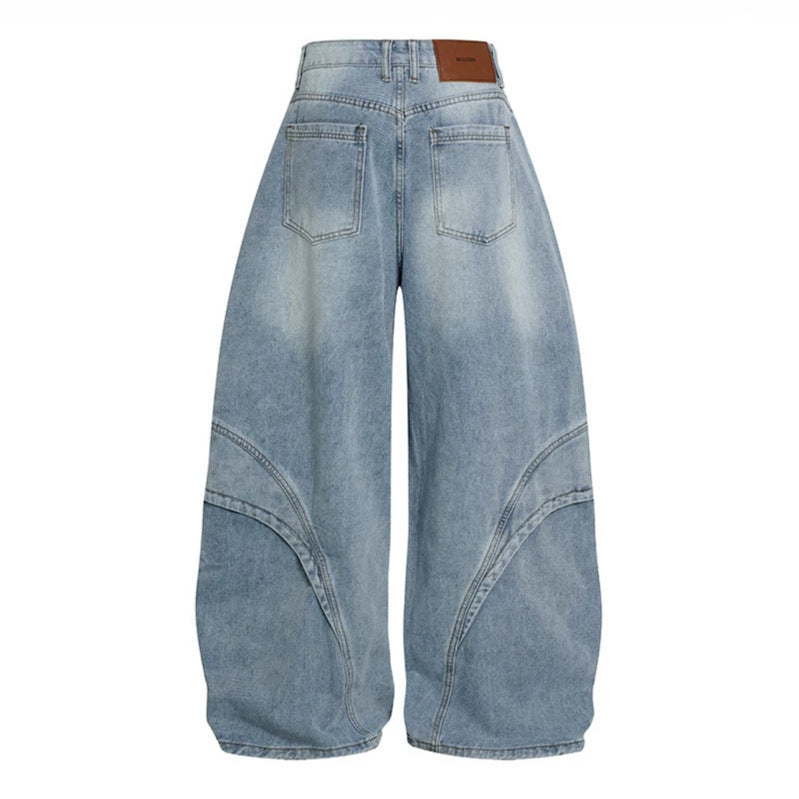 Damen Weite Hochtaillierte Ballon-Jeans mit markanten Panelnähten Nord Taschen