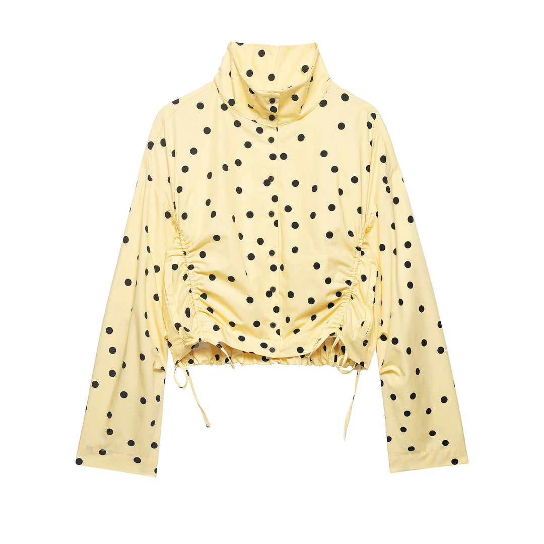 Damen Gepunktete Cropped Blousonjacke mit Stehkragen und Tunnelzug Nord Taschen