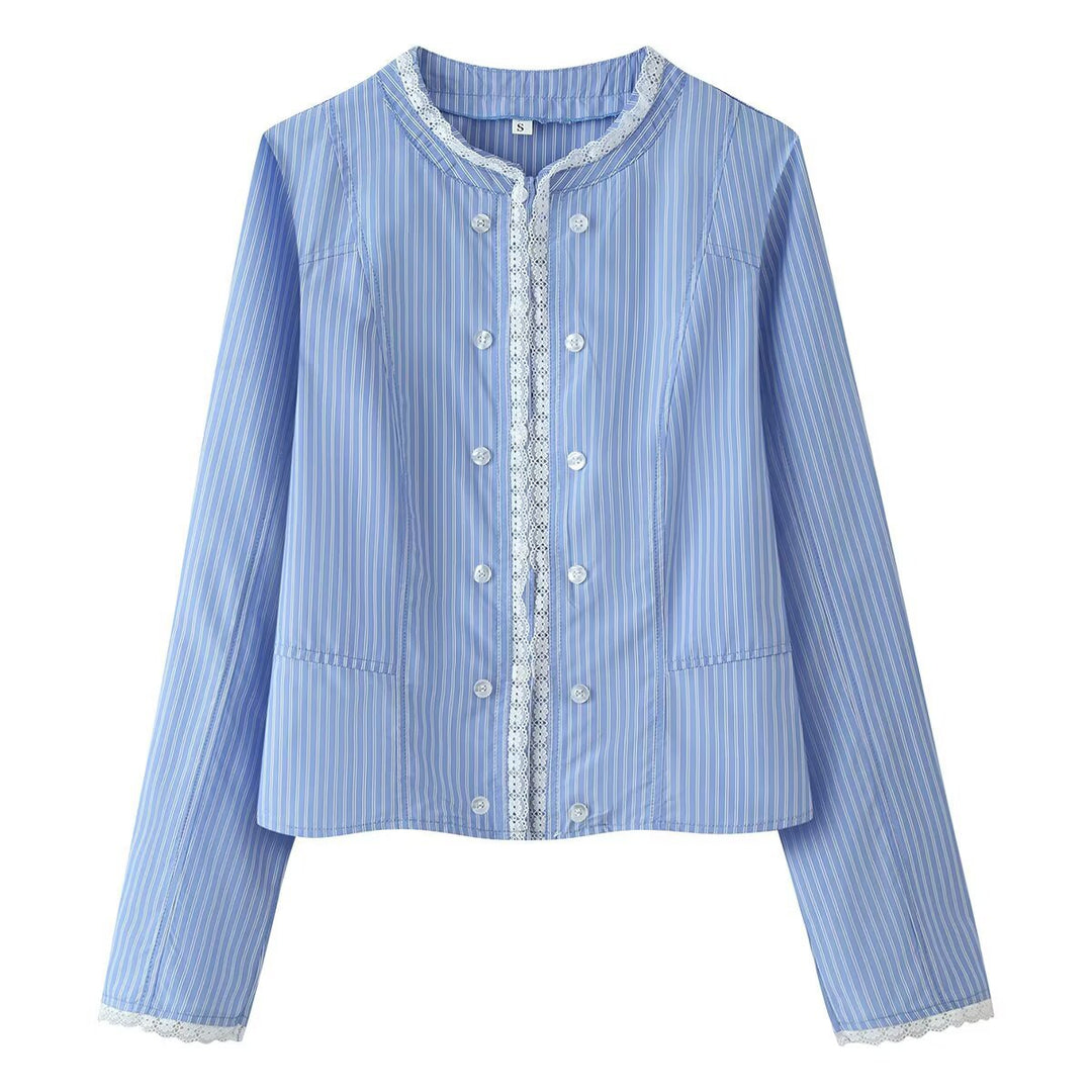 Damen Cropped Blusenjacke mit zweireihiger Knopfleiste und Spitzenbordüren Nord Taschen