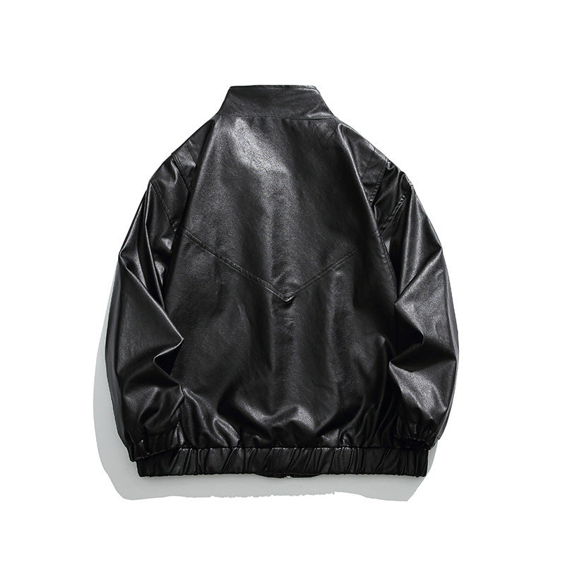 Herren Boxy Kunstleder-Blousonjacke mit Stehkragen Druckknopfblende und elastischem Saum Nord Taschen