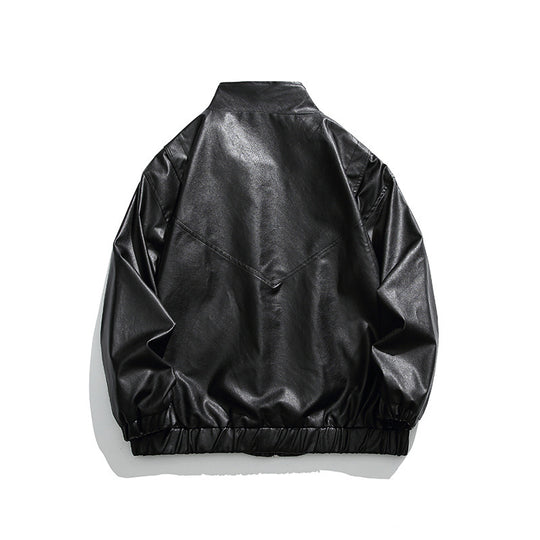 Herren Boxy Kunstleder-Blousonjacke mit Stehkragen Druckknopfblende und elastischem Saum Nord Taschen