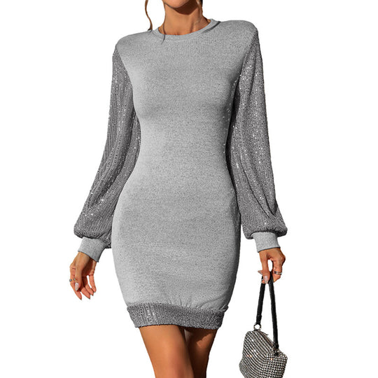 Damen Elegantes Strickkleid mit Puffärmeln Nord Taschen