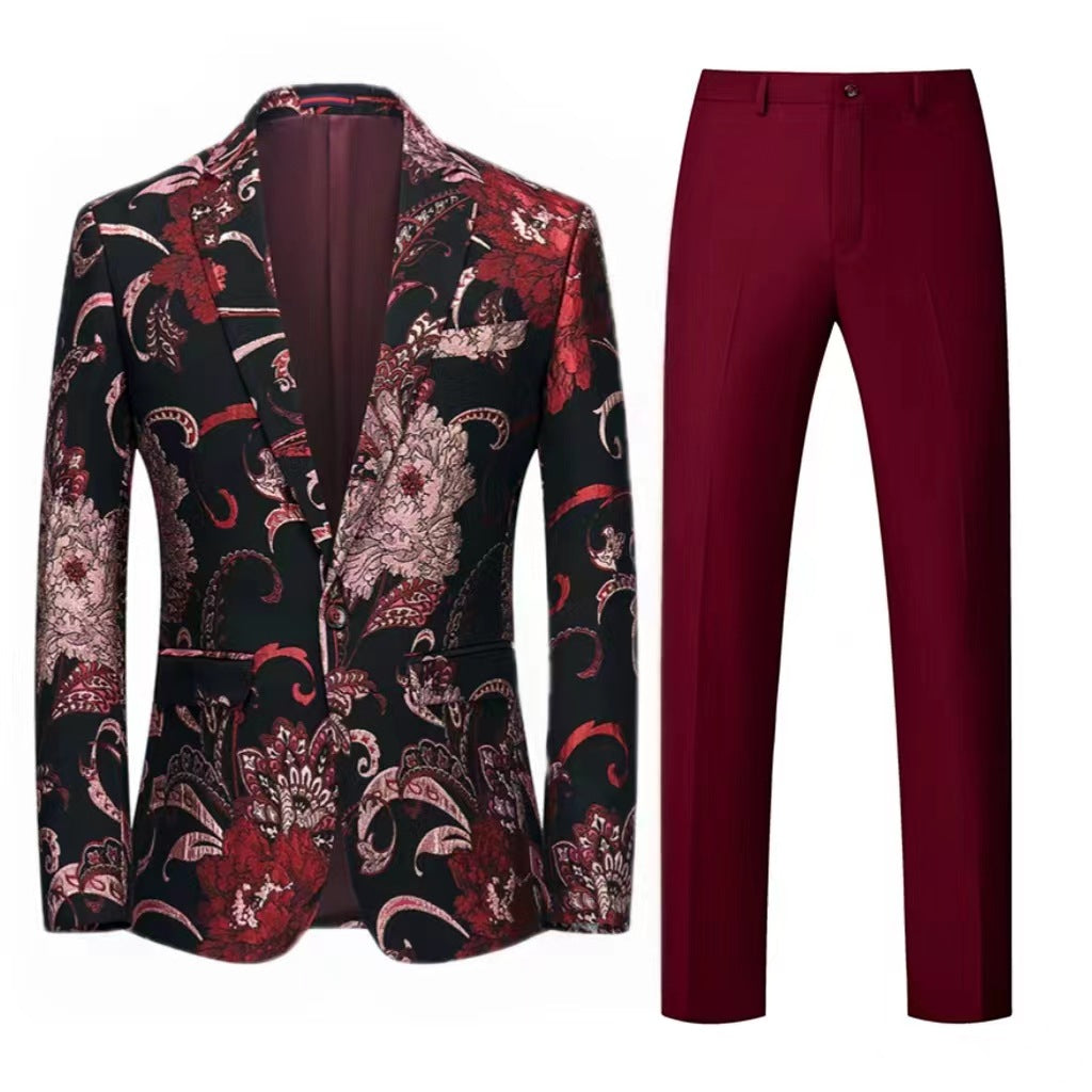 Damen Zweiteiliges Satin-Jacquard-Sakko mit floralem Muster und taillierter Passform sowie Slim-Fit Anzughose Nord Taschen
