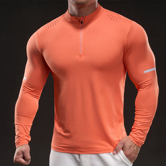 Herren Kompressions-Trainingsshirt mit kurzem Reißverschluss und atmungsaktiver Mesh‑Struktur Nord Taschen