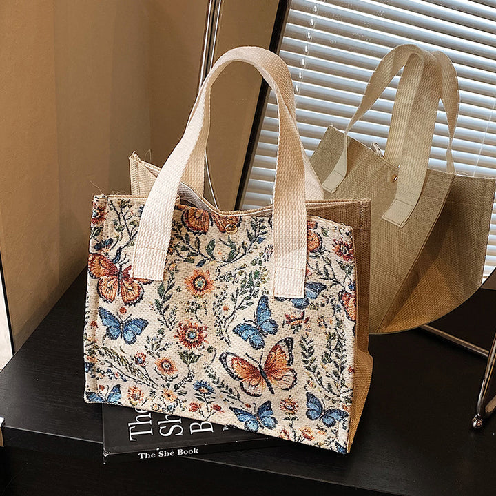 Damen Jute Tragetasche mit buntem Schmetterlingsdesign Nord Taschen