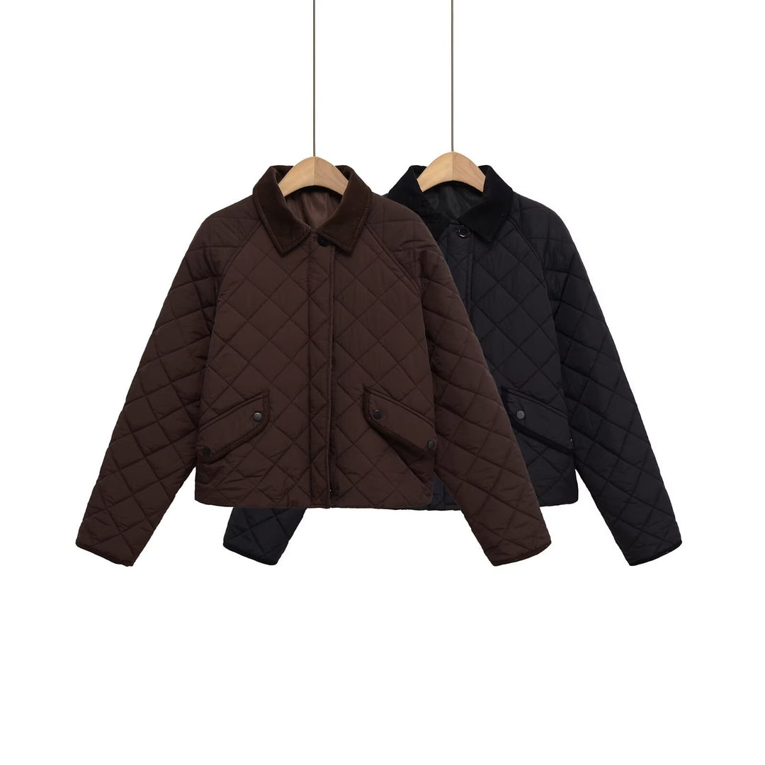 Damen Gesteppte Boxy‑Übergangsjacke mit Cordkragen und Pattentaschen Nord Taschen