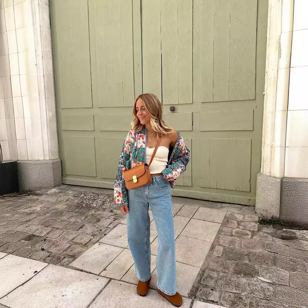 Damen Gepolsterte Patchwork‑Jacke im Kimono‑Stil Nord Taschen
