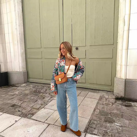 Damen Gepolsterte Patchwork‑Jacke im Kimono‑Stil Nord Taschen