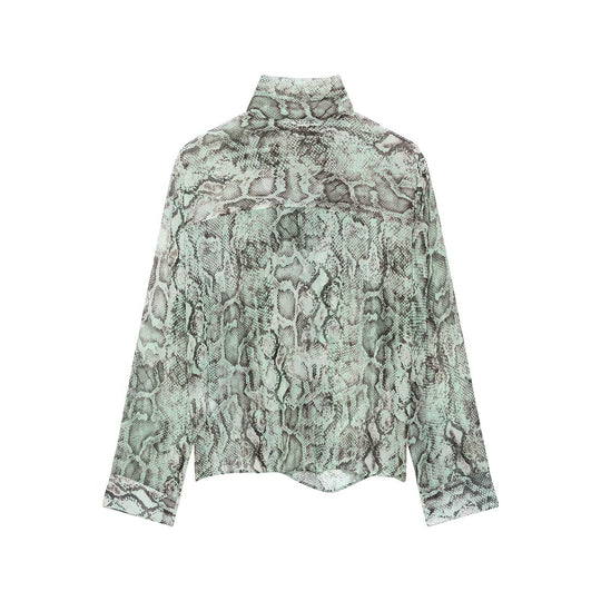 Damen Chiffonbluse mit Schleifenkragen und Schlangenprint Nord Taschen